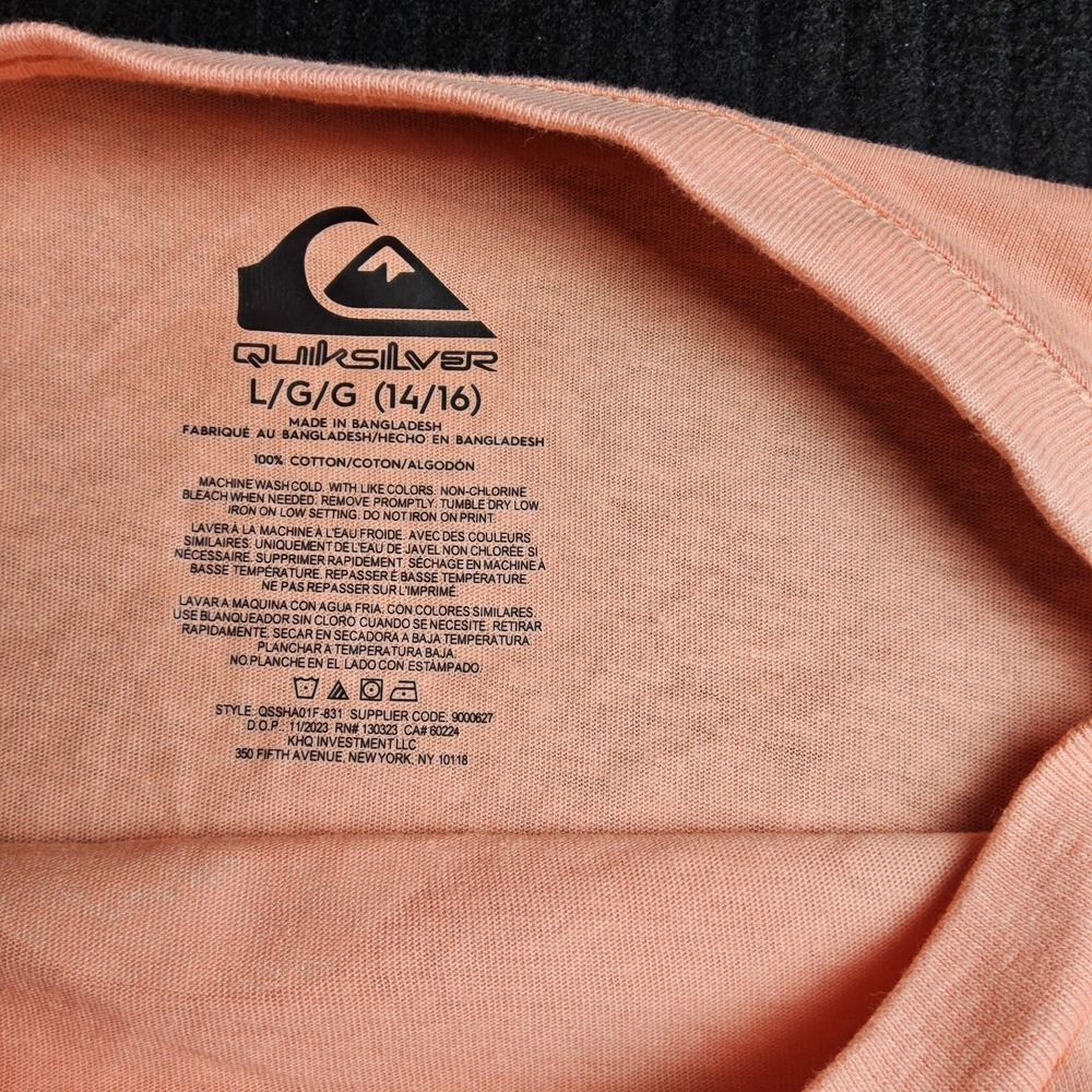 Quiksilver Boys T-Shirt Graphic Logo Tee Peach Orange Size L 14/16 New With Tags - Picture 4 of 6
